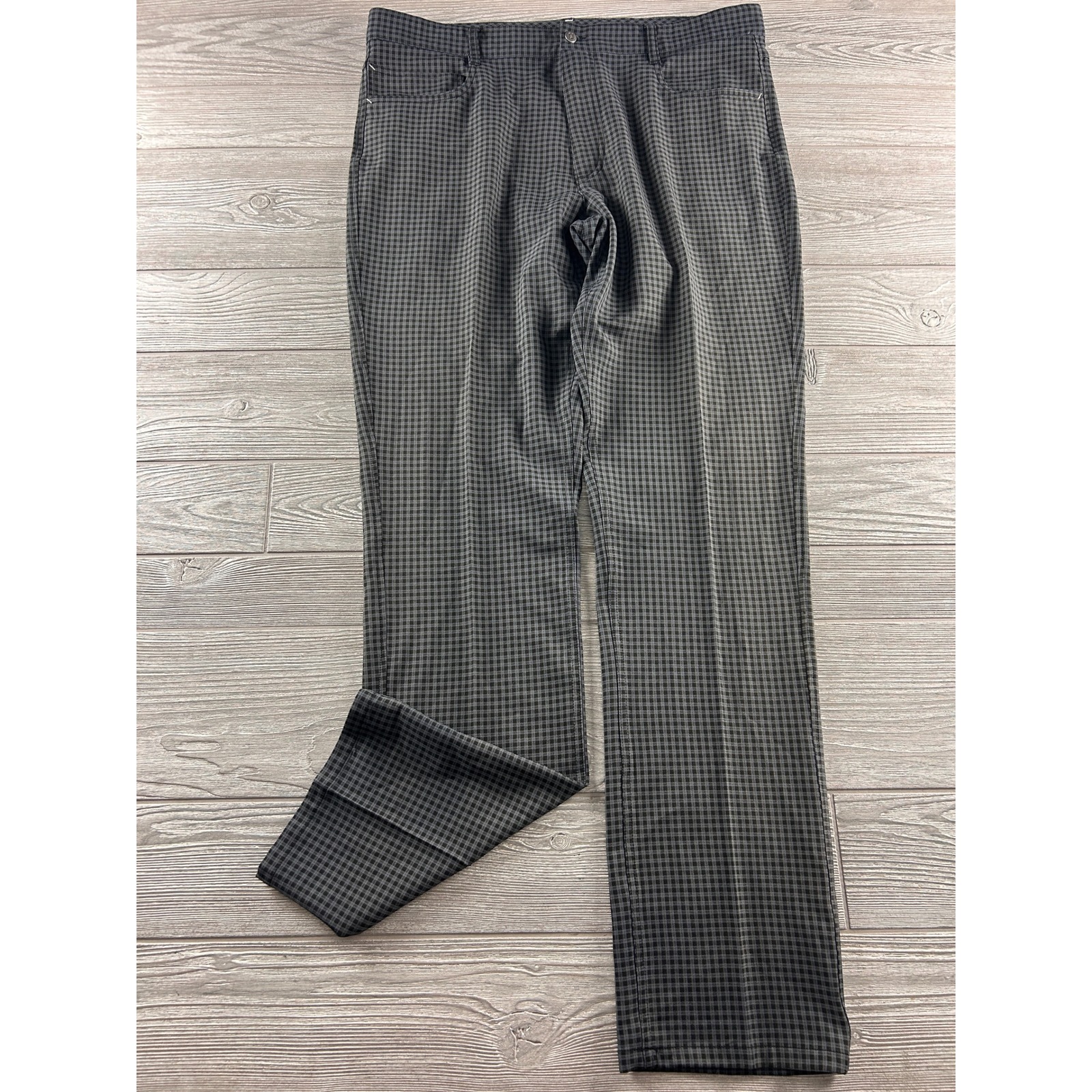 Footjoy Mens Gingham Golf Pants Black Grey Check Performance Stretch 38x34 Fj
